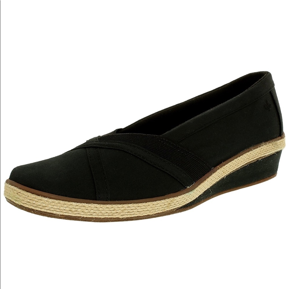 Black Textile Cotton Espadrille Wedge Flats - Picture 7 of 8